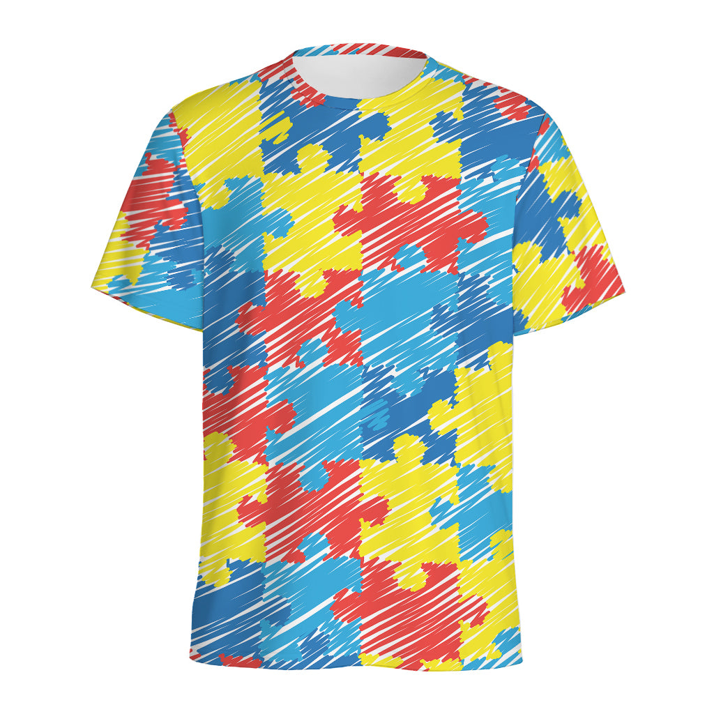 Autism Awareness Drawing Puzzle Print Men's Sports T-Shirt