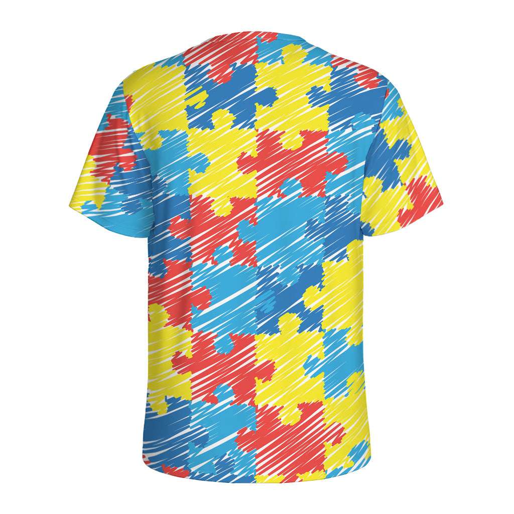 Autism Awareness Drawing Puzzle Print Men's Sports T-Shirt