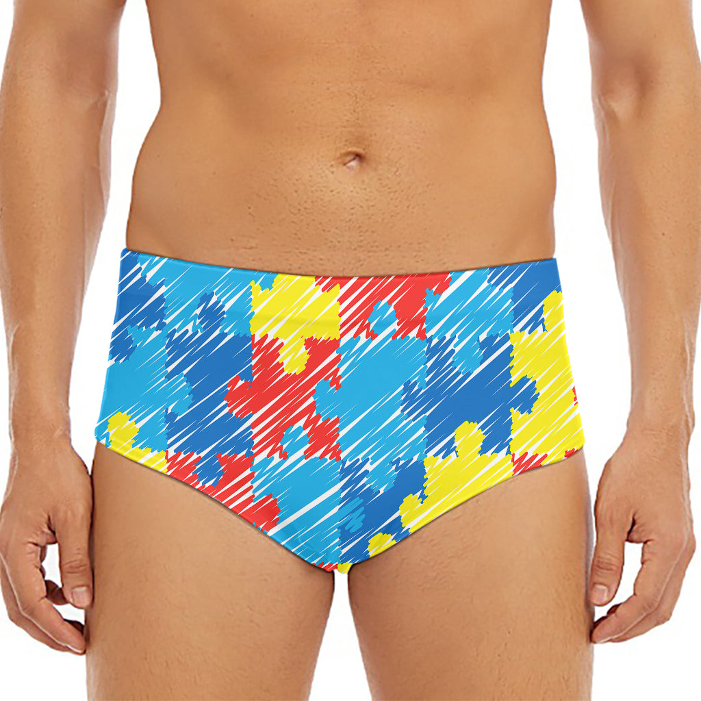 Autism Awareness Drawing Puzzle Print Men's Triangle Swim Briefs