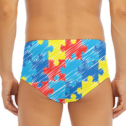 Autism Awareness Drawing Puzzle Print Men's Triangle Swim Briefs