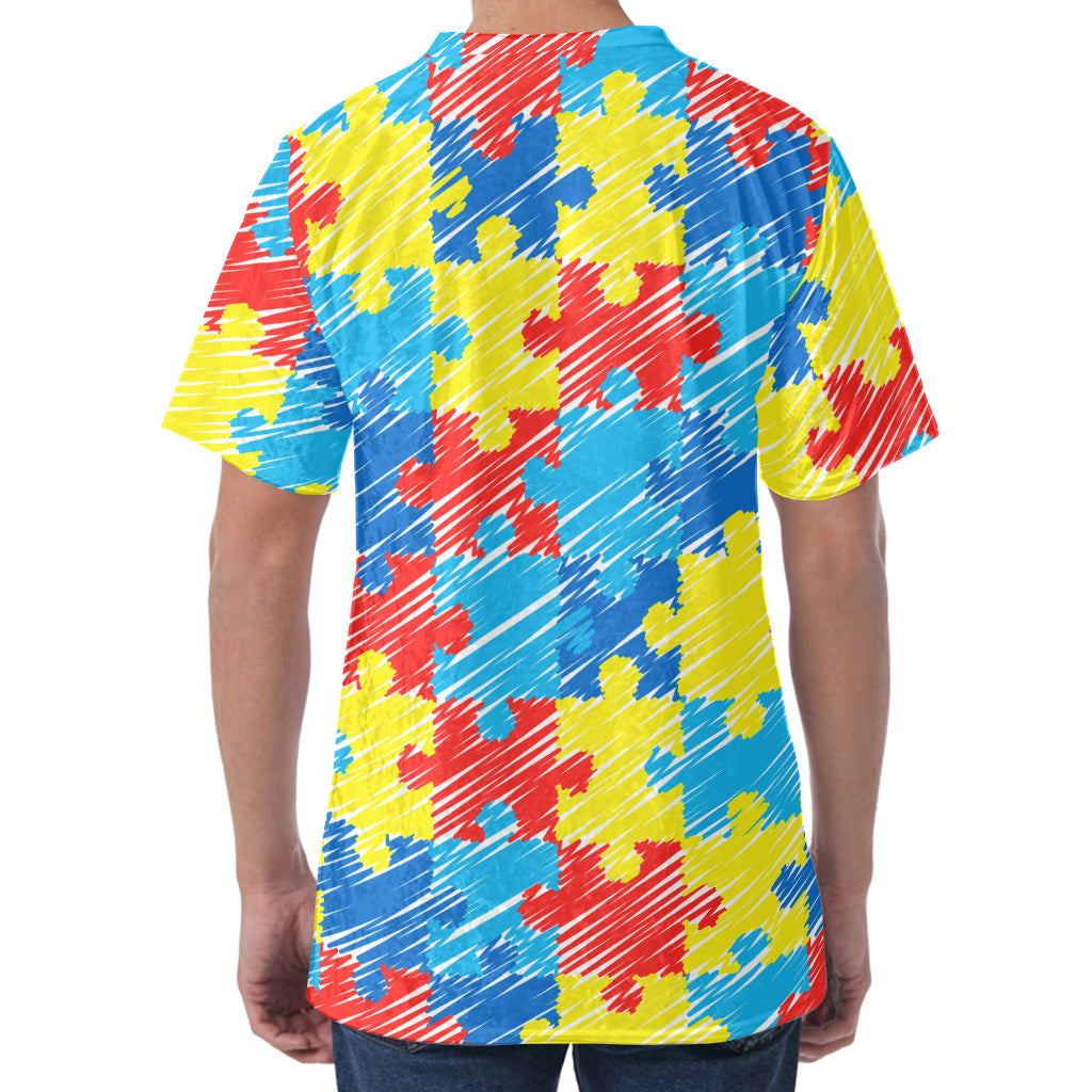 Autism Awareness Drawing Puzzle Print Men's Velvet T-Shirt