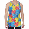 Autism Awareness Drawing Puzzle Print Men's Velvet Tank Top