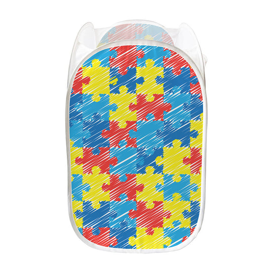 Autism Awareness Drawing Puzzle Print Mesh Laundry Hamper