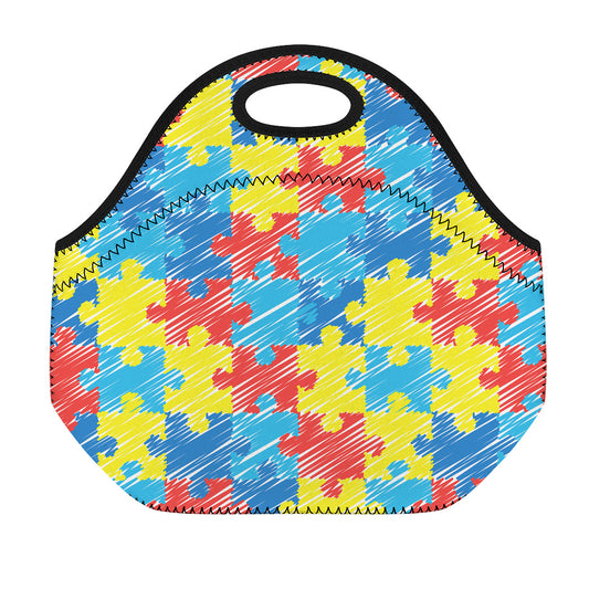 Autism Awareness Drawing Puzzle Print Neoprene Lunch Bag