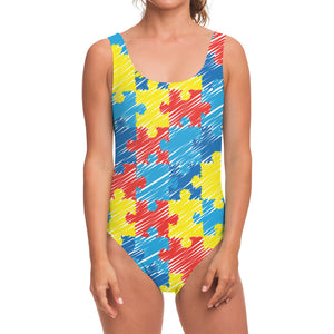 Autism Awareness Drawing Puzzle Print One Piece Swimsuit