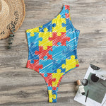 Autism Awareness Drawing Puzzle Print One Shoulder Bodysuit