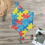 Autism Awareness Drawing Puzzle Print One Shoulder Bodysuit