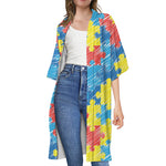 Autism Awareness Drawing Puzzle Print Open Front Beach Cover Up