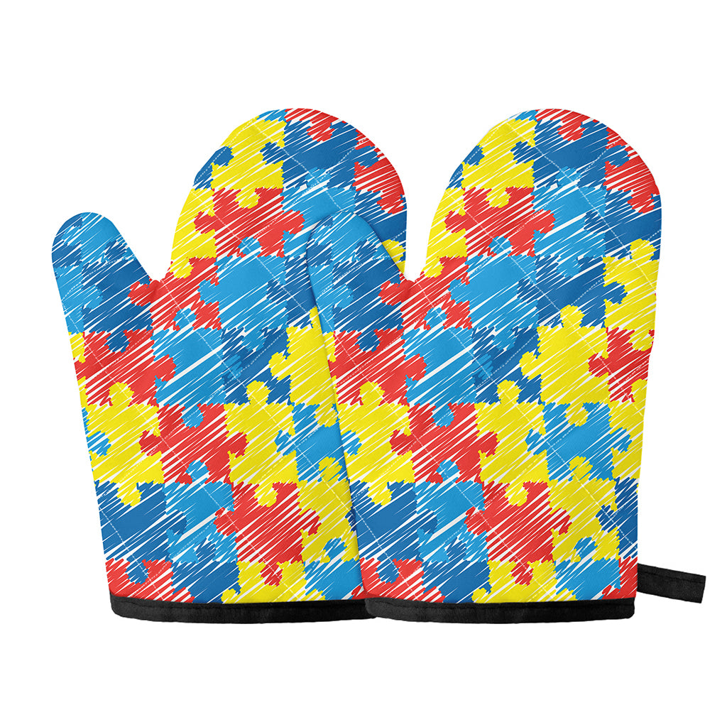 Autism Awareness Drawing Puzzle Print Oven Mitts