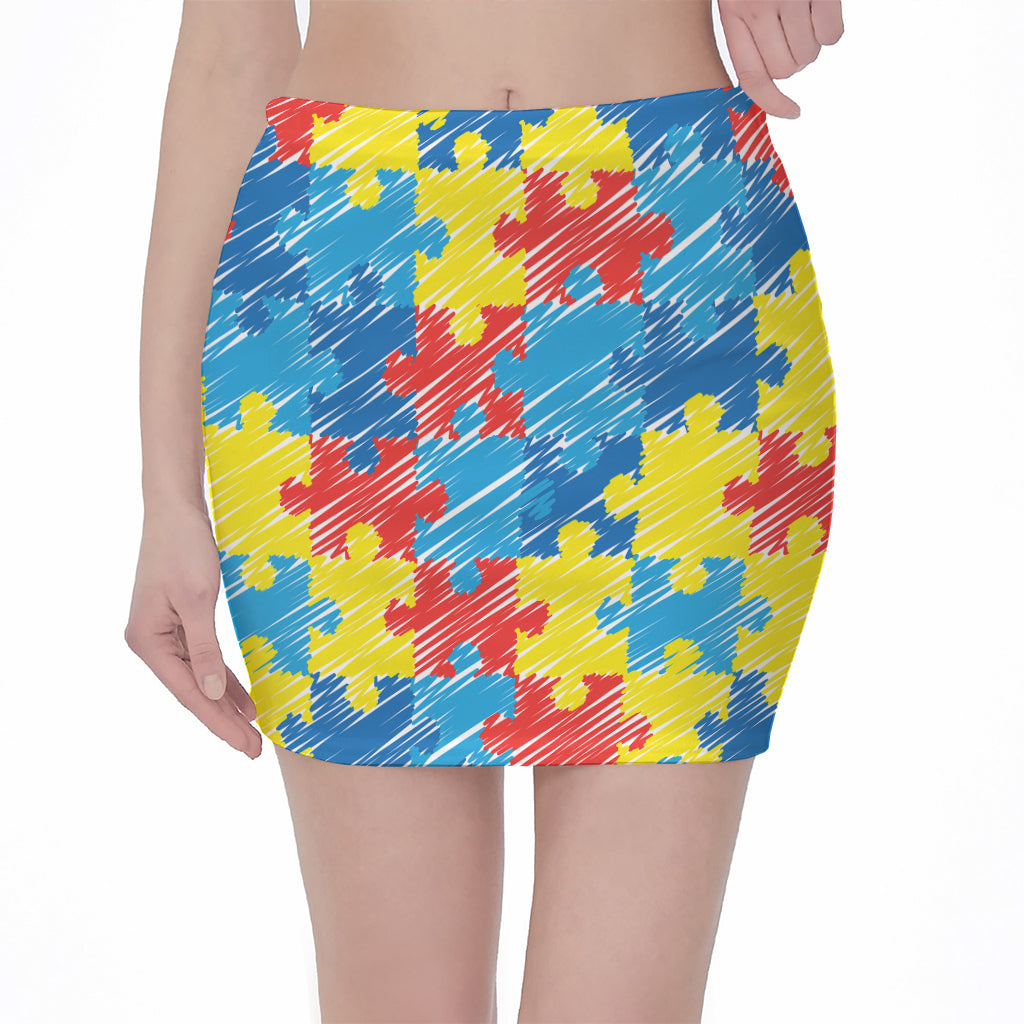 Autism Awareness Drawing Puzzle Print Pencil Mini Skirt