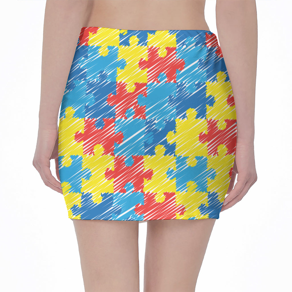 Autism Awareness Drawing Puzzle Print Pencil Mini Skirt
