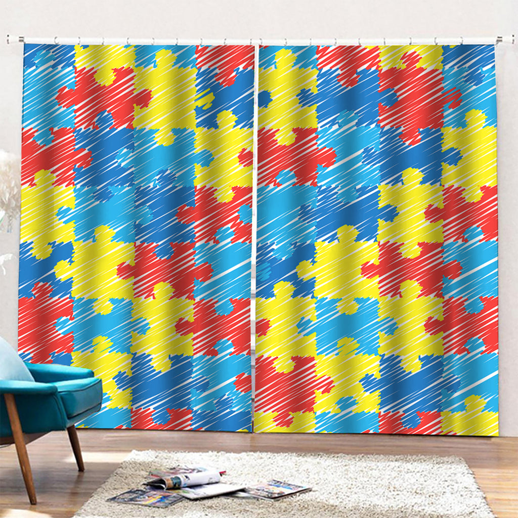 Autism Awareness Drawing Puzzle Print Pencil Pleat Curtains