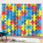 Autism Awareness Drawing Puzzle Print Pencil Pleat Curtains