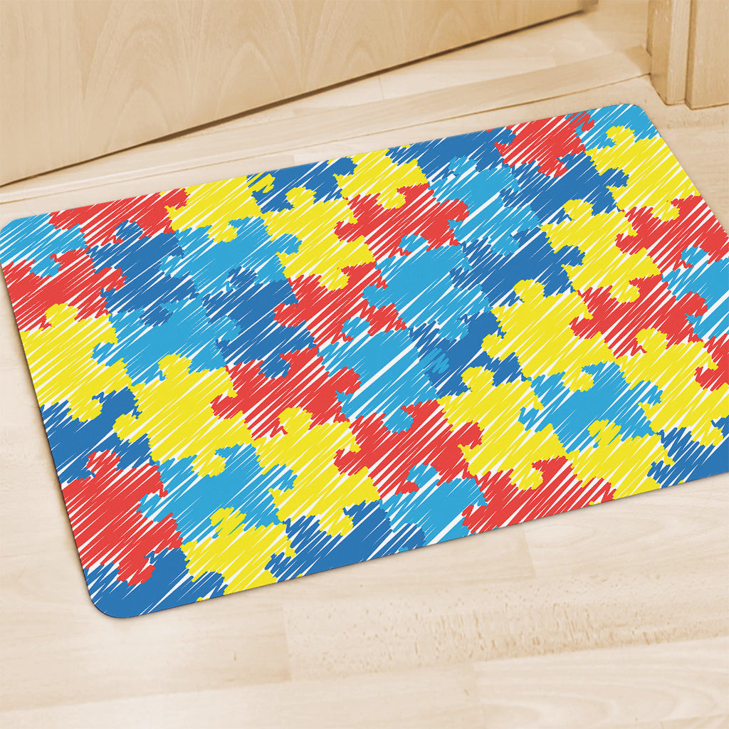 Autism Awareness Drawing Puzzle Print Polyester Doormat