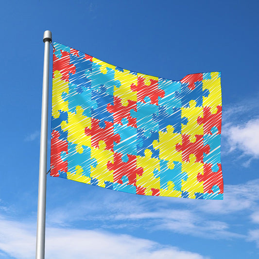Autism Awareness Drawing Puzzle Print Polyester Flag