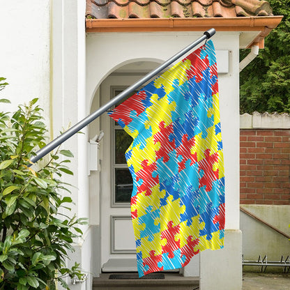 Autism Awareness Drawing Puzzle Print Polyester Flag