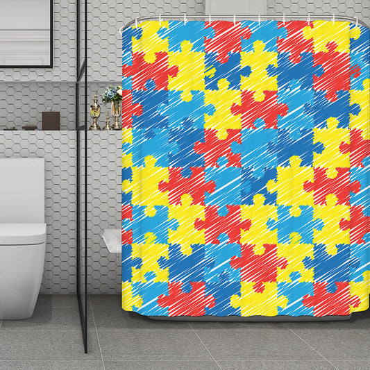 Autism Awareness Drawing Puzzle Print Polyester Shower Curtain