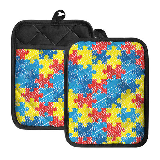 Autism Awareness Drawing Puzzle Print Pot Holders With Pocket