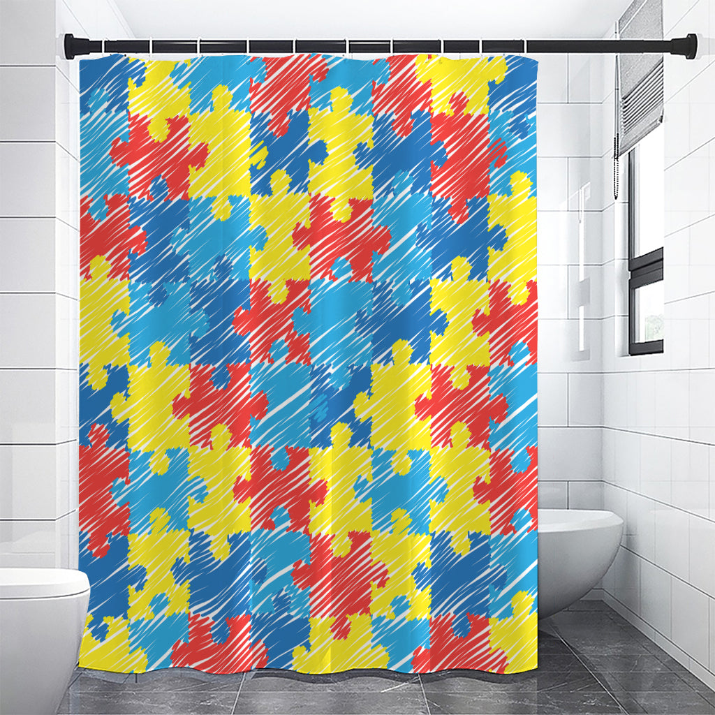 Autism Awareness Drawing Puzzle Print Premium Shower Curtain