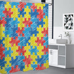 Autism Awareness Drawing Puzzle Print Premium Shower Curtain