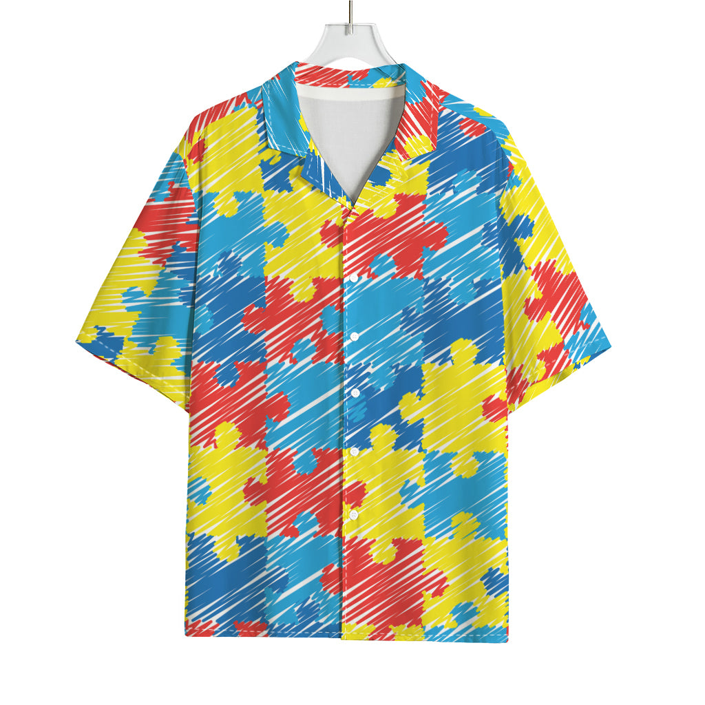 Autism Awareness Drawing Puzzle Print Rayon Hawaiian Shirt