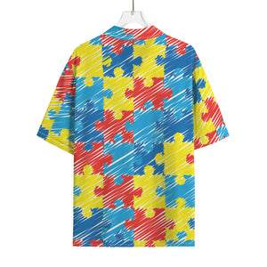 Autism Awareness Drawing Puzzle Print Rayon Hawaiian Shirt