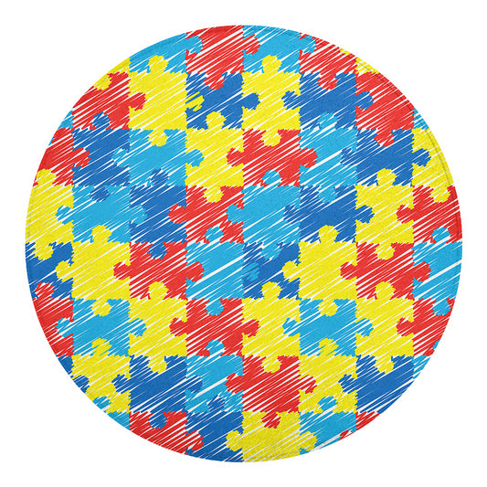 Autism Awareness Drawing Puzzle Print Round Blanket