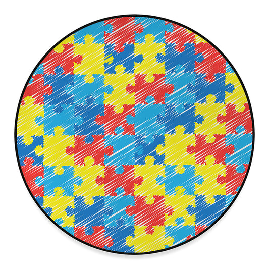 Autism Awareness Drawing Puzzle Print Round Floor Mat