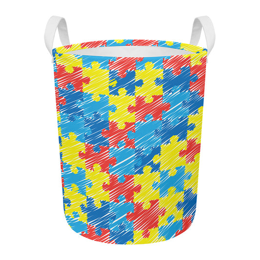 Autism Awareness Drawing Puzzle Print Round Laundry Basket