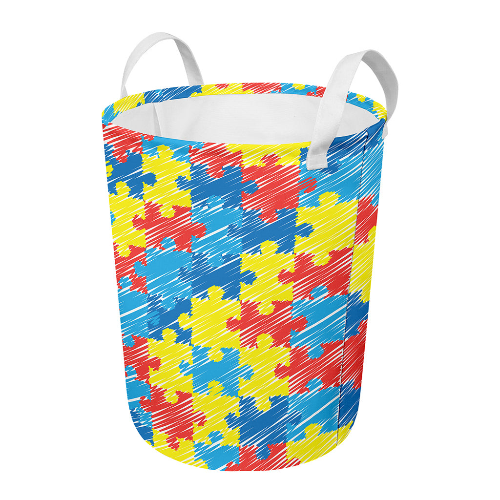 Autism Awareness Drawing Puzzle Print Round Laundry Basket