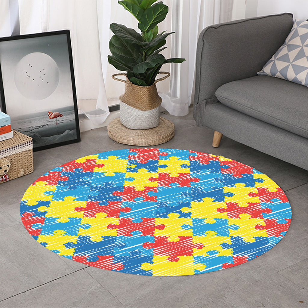 Autism Awareness Drawing Puzzle Print Round Rug