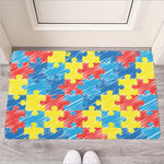 Autism Awareness Drawing Puzzle Print Rubber Doormat