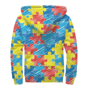 Autism Awareness Drawing Puzzle Print Sherpa Lined Zip Up Hoodie