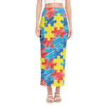 Autism Awareness Drawing Puzzle Print Side Slit Maxi Skirt