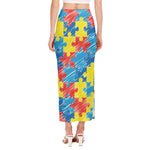 Autism Awareness Drawing Puzzle Print Side Slit Maxi Skirt