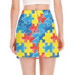 Autism Awareness Drawing Puzzle Print Side Slit Mini Skirt