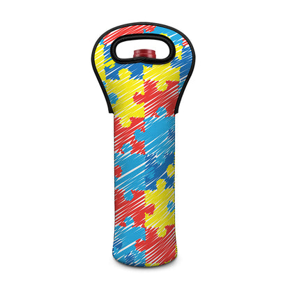 Autism Awareness Drawing Puzzle Print Single Neoprene Wine Tote