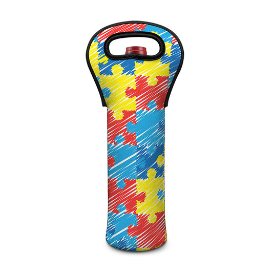 Autism Awareness Drawing Puzzle Print Single Neoprene Wine Tote