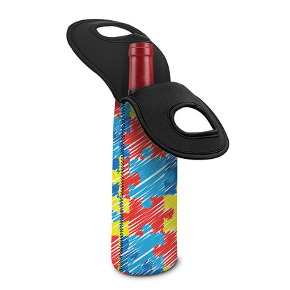 Autism Awareness Drawing Puzzle Print Single Neoprene Wine Tote