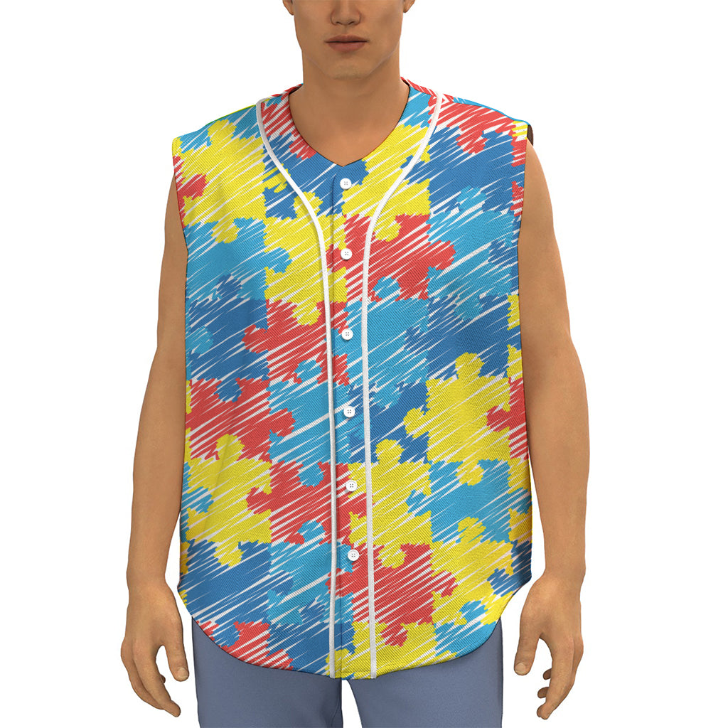 Autism Awareness Drawing Puzzle Print Sleeveless Baseball Jersey