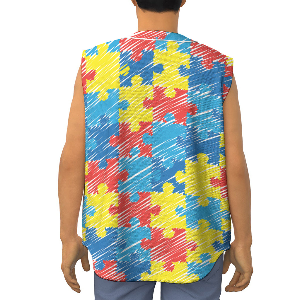 Autism Awareness Drawing Puzzle Print Sleeveless Baseball Jersey