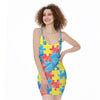 Autism Awareness Drawing Puzzle Print Sleeveless Bodycon Dress