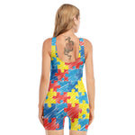 Autism Awareness Drawing Puzzle Print Sleeveless One Piece Swimsuit