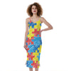 Autism Awareness Drawing Puzzle Print Slim Fit Midi Cami Dress