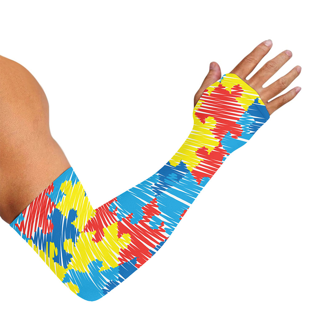 Autism Awareness Drawing Puzzle Print Sun Protection Arm Sleeves