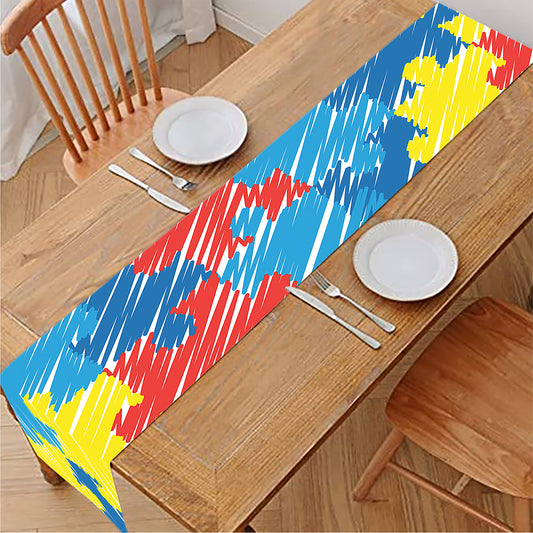 Autism Awareness Drawing Puzzle Print Table Runner