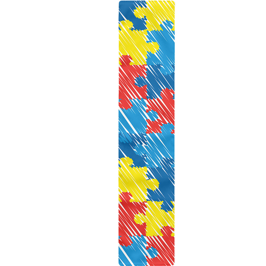 Autism Awareness Drawing Puzzle Print Table Runner