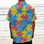 Autism Awareness Drawing Puzzle Print Textured Short Sleeve Shirt