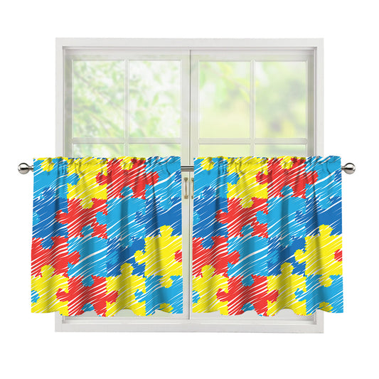 Autism Awareness Drawing Puzzle Print Tier Curtains