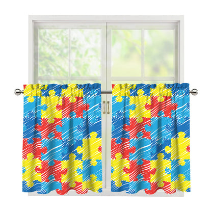 Autism Awareness Drawing Puzzle Print Tier Curtains